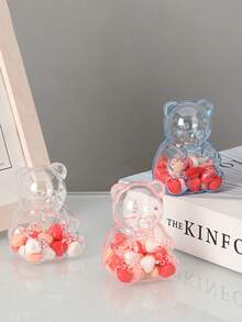 Transparent Candy Box, Bear-Shaped Detachable Lid Container Candy Jar, Candy Bowl, Cookie Storage Jar, Candy Gift Jar, Candy, Cake, Chocolate Display Decorative Plate, Suitable For Wedding, Birthday, Christmas, Back To School Party - Pink - View 5