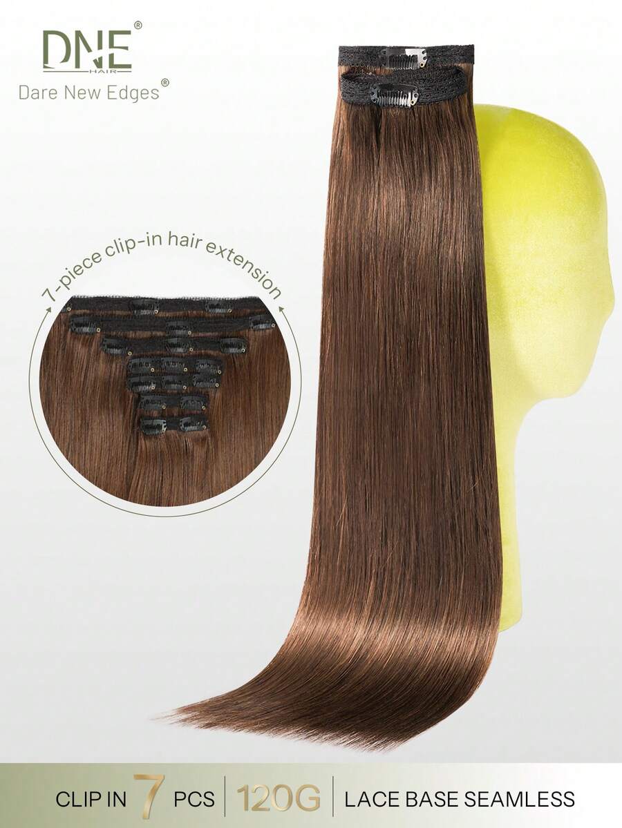 DNE HAIR 7件組 120G 4# 中棕色 雙層隱形夾式人髮接髮 Remy髮 無縫柔軟髮尾 防掉髮 可重複使用 適合細髮 沙龍日常婚禮派對造型 女士與女孩適用 - S4 - 查看 1