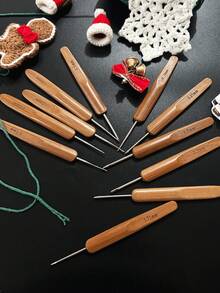 11pcs/Pack Carbonized Bamboo Handle Single Head Crochet Hooks, Bamboo Braiding Hooks For Braids And Dreadlocks - Beading Needles - Crochet Hook - View 3