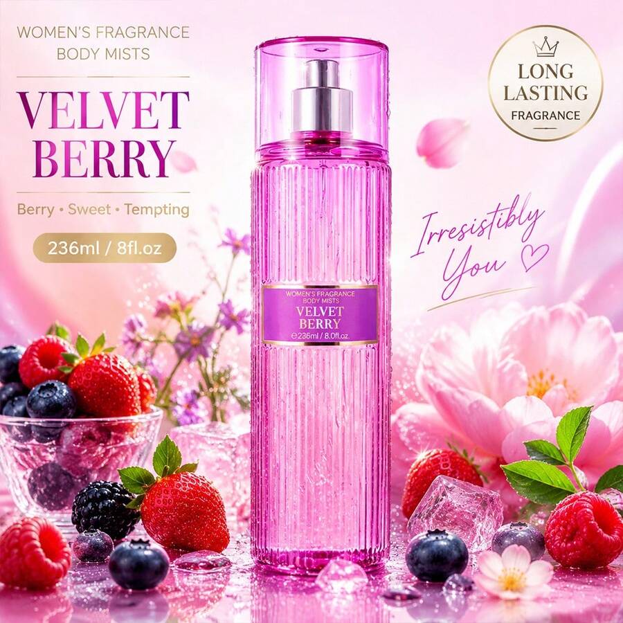 Wish 20 Varieties Of Women's Body Mist Perfume Spray, 8 Fl.Oz Long-Lasting Floral Fruity Spray With Non-Greasy Alcohol-Based Formula. Suitable For Hair & Body, Ideal For Parties, Dates & Gifting. Lightweight And Smooth Application.Valentine's Day Gift - Velvet Berry - 查看 1