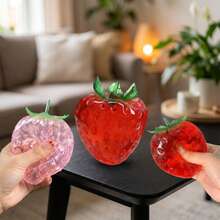 Giant Handmade Jelly Strawberry Soft & Crunchy Bead Filled Sticky Silicone Squeeze Toy, Realistic Food Dessert Stress Relief Toy For Adults, Party Gift, Soft Squishy Toy And Game, Soft Squeeze Game, Couple Game, Sliding Fake Adult Game, Skoshi - Multicolor - View 10