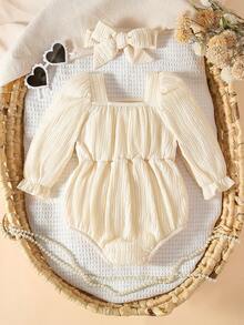 Summer New Baby Girl Knit Embroidered Floral Romper, Sweet And Cute, Suitable For Birthday Gift, Daily Outdoor Wear - Apricot - View 2