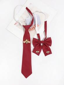 1 Set Women's Casual Solid Color Bee Adjustable Collar Bow Tie Set, Suitable For Campus, Shopping, Dating - Multicolor - View 6