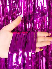 1pc Deep Pink Tinsel Curtain Party Decoration Backdrop, Graduation Decor, Tassel, Birthday, Wedding, Adult Tinsel Curtain, Birthday Party Background Wall Decor, Shiny Aluminum Foil Tassel Wall Curtain - Multicolor - View 5