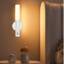 KU DA ZHONG 1pc Smart Motion Sensor Night Light, Motion Sensor Wall Light, Faux Wood Grain Design, Rechargeable LED Stair And Hallway Light, Plastic Material, USB Charging Port, Suitable For Stairs, Bathroom, Toilet, Hallway, Bedroom, Closet, Dining Table, Staircase, Cabinet And Emergency Light - Human Body Induction Wall Light - View 7