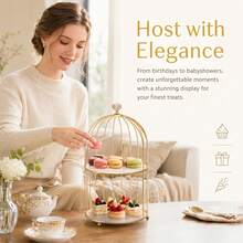 2/1-vånings guldfärgat fågelbursställ för cupcakes, elegant vintage dessertbricka, förvaringsställ för parfym, mittpunkt för eftermiddagste - Multifärgad - Visa 4