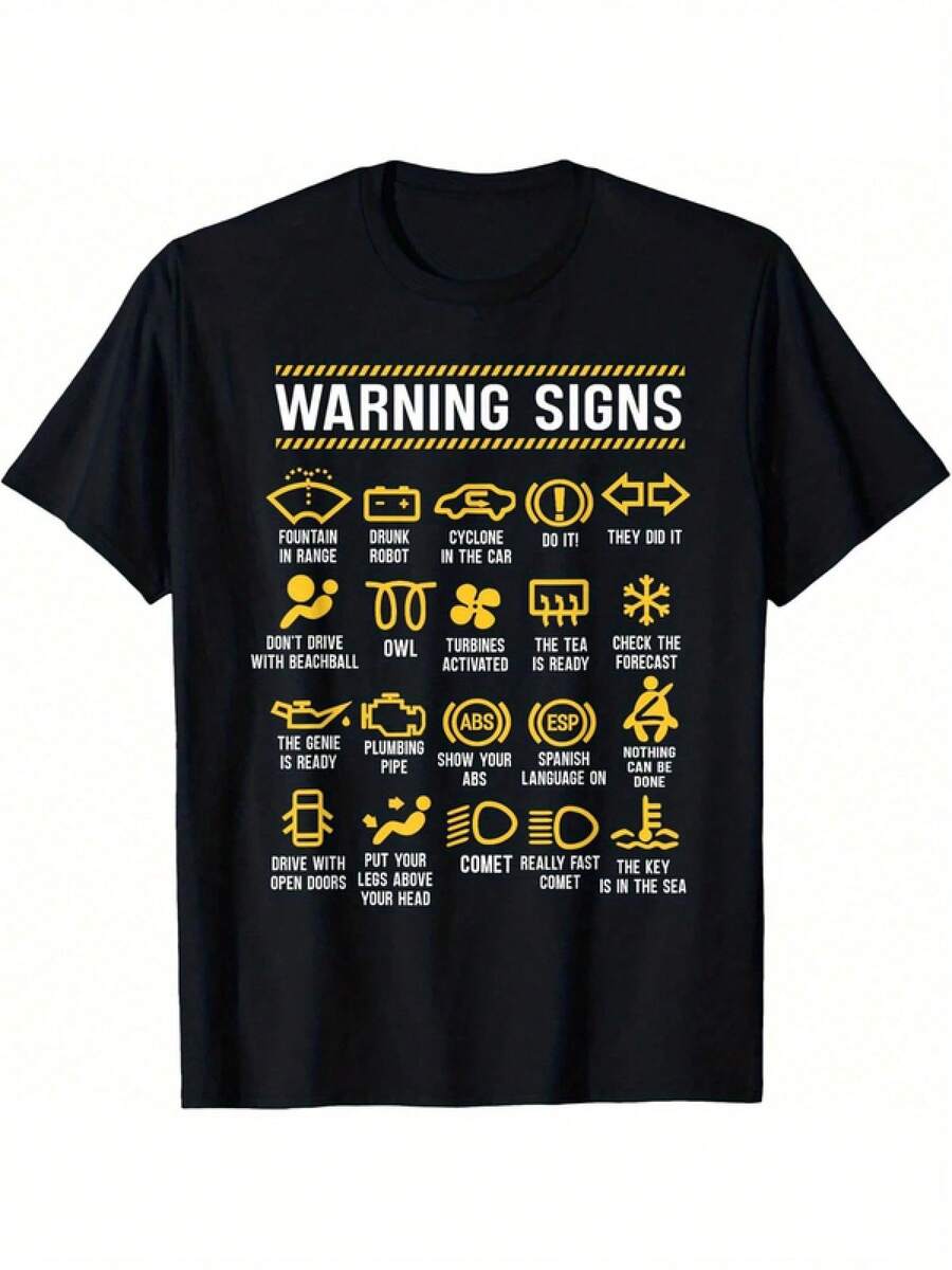 Men& # 039;S Humorous Car Mechanic Warning Signs T-Shirt |   Cotton |   Funny Safety - 白色 - 查看 1