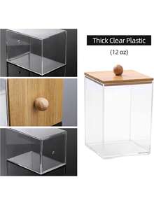 1/2/3 Packs Square Qtip Holder - 12 Oz Bathroom Organizers And Storage Containers, Plastic Apothecary Jars With Bamboo Lids For Cotton Ball, Cotton Swab, Floss - Multicolor - View 6