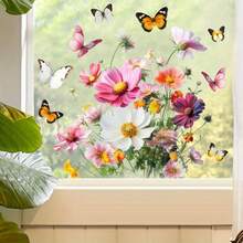 1pc New Fresh Plant Flower Butterfly Sticker Window Decal Room Glass Door Window Decoration - Colorful - View 5