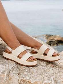 Platform Sandals For Women, Classy Summer Beach Water Sandals, Open Toe Comfortable & Lightweight, Casual Vacation Essentials Party Going Out Shoes - 白色/棕色 - 查看 7