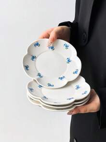1 pieza/4 piezas Platos de cerámica con estampado floral multicolor, platos de 6 pulgadas con borde floral pintado a mano estilo Ins, plato para joyas, plato para postres, plato para aperitivos, plato para pasteles, bandeja, plato multiusos, regalo para amigos - Multicolor - Ver 18