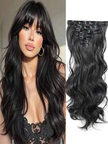 Extensiones de cabello ondulado de 20 pulgadas, 7 piezas/set, piezas de cabello con borde grueso, diseño de clip invisible, fibra sintética suave, color púrpura, solo para mujeres - Multicolor - Ver 12