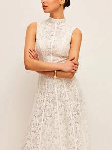 Dirp Noir Women's Summer Elegant Vintage Tea Party Palace Style White Lace Sleeveless High Neck Waist-Cinching Elegant Dress, Suitable For Elegant Party Dress, Graduation Ceremony Dress, Birthday Dress, Luxury Party Dress, Holiday Outfit, Independence Day Outfit, Wedding Guest Dress - White - View 11