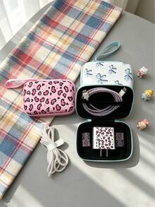 6pcs Leopard Print Heart Pattern Apple Phone Charger Protective Case Data Cable Storage Bag - Multicolor - View 9