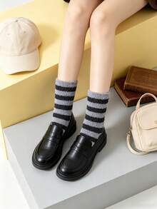6 Pairs Mixed Color Fluffy Mid-Calf Socks For Women, Suitable For Daily Home/Office Tiger Paw Non-Slip Floor Socks, Cozy Socks - Multicolor - View 7