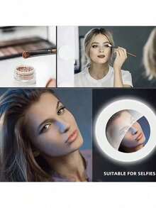 Portable LED Selfie Ring Light, 3-Level Adjustable Brightness – USB Charging, Battery Powered Or Handheld Use, Suitable For Live Streaming, Video Calls And Outdoor Photography Fill Light – White/Pink/Blue/Black 4 Colors Available, Enhance Selfie Effect | Elegant Lighting | LED Lighting Technology - Multicolor - View 5