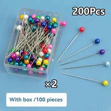 100/200/300Pcs Positioning Sewing Pins With Faux Pearl Heads, Straight Quilt Pins, Multi-Color Ball Head Pins, With Hanging Plastic Storage Box, Suitable For DIY Sewing Crafts, Clothing Making, Jewelry Decoration And Fabric Production. - Multicolor - View 18