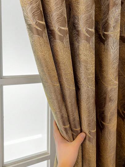 1pc Brown Feather Texture Modern Chenille Gauze Curtain - UV Resistant Polyester, 90-100% Blackout, Rod Pocket & Grommet Hanging, Non-Bleachable Plain Weave, Bedroom Art Theme, Thermal Insulation Full Blackout, Noise Reduction - Perfect For Bedroom, Farmhouse And School Deep Sleep (280g Fabric Weight)