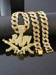 Hip Hop Full Rhinestone BABY Letter Pendant Necklace Men's Brand Cuban Chain Street Style Personalized Versatile Collarbone Chain Gift New Jewelry - BABY Double Gun Pendant - View 14