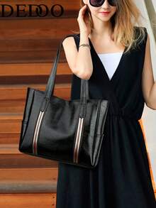 Dedoo Women's Tote Bag, Contrast Color Webbing Strap, Side Pockets, Multiple Inner Compartments, Large Capacity For Laptop And Books, Luxury Minimalist Style - Multicolor - View 3