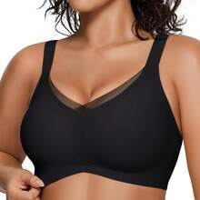 Sujetador talla grande sin aros malla tirantes cruzados push-up sin costuras mujer europeo-americano - Negro - Ver 4