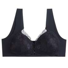 Sujetador inalámbrico de talla grande con cierre frontal, estilo fino sin costuras, push-up ajustable, lencería sexy para mujer. - Blanco - Ver 1
