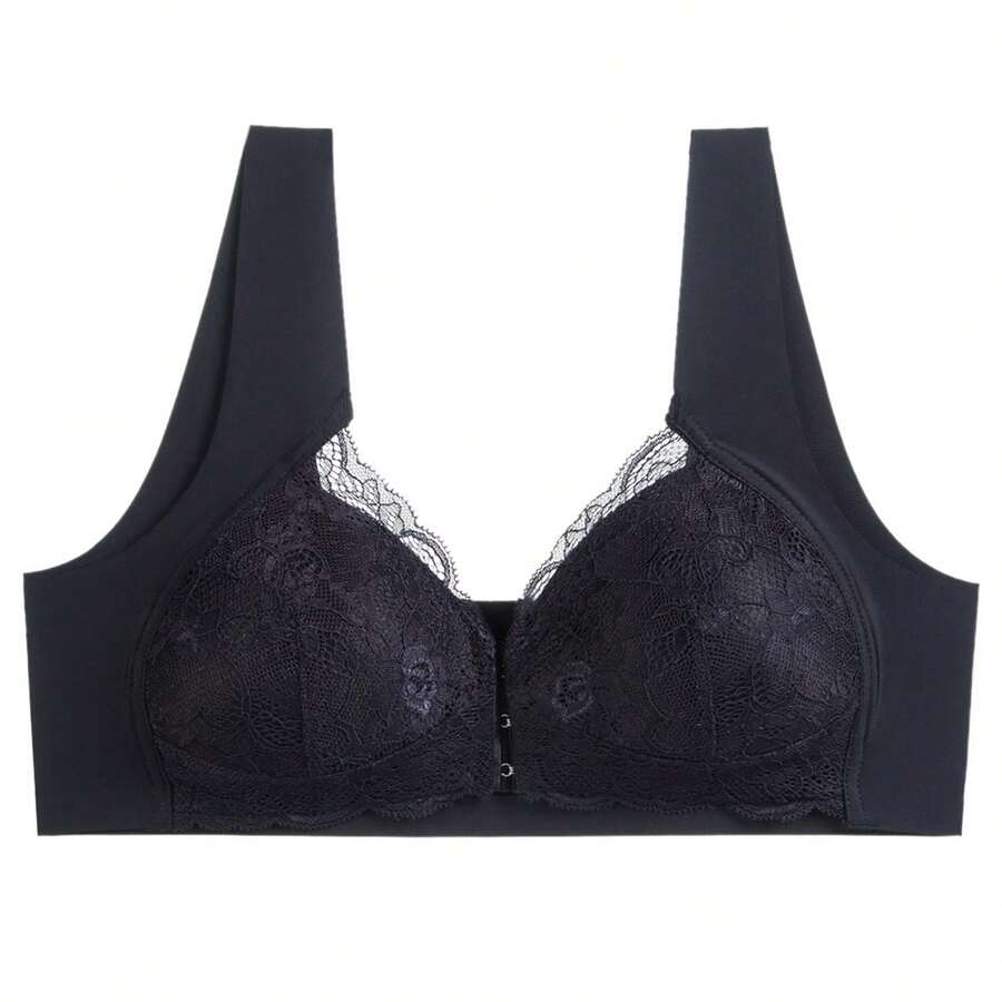 Sujetador inalámbrico de talla grande con cierre frontal, estilo fino sin costuras, push-up ajustable, lencería sexy para mujer. - Blanco - Ver 1