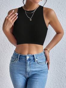 Popular Sleeveless Crop Top In European And American Style, Which Enhances The Figure, Modern And Sexy. - 黑色 - 查看 1
