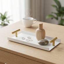 1pc Acrylic Tray With Gold Handle, Suitable For Vanity, Bathroom, Kitchen, Nightstand, Luxury Storage & Display Tray - Multicolor - View 7