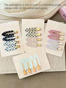 4件裝復古波點印花女款髮夾 側瀏海夾，適合日常與約會，百搭可愛風格女性髮飾 - 彩色 - 查看 8