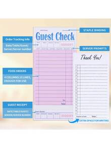 1/4 Pack Pink Customer Checkout Bill Pads, Suitable For Waiters/Waitresses, Server Notebook, Restaurant Bill Paper, 50 Sheets Per Pack, 200 Sheets Total - Multicolor - View 6