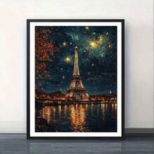 DIY Landscape Series, Eiffel Tower Pattern Full Moon Diamond Painting Kit, Full Round Diamond Home Wall Decor Gift - round diamond - View 2