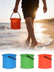 1/3pcs Foldable Water Bucket, Portable Beach Folding Bucket, Small Colorful Fishing Bucket, Lightweight Collapsible Water Bucket, Practical Folding Water Container, Suitable For Painting, Camping, Fishing, Beach, Garden, Pool, Hawaii Party, Beach Party - A - View 8