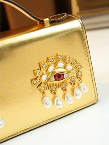 Nuevo bolso bandolera vintage con diseño creativo de ojo de perlas & strass, bolso de lujo Boston de moda para mujer, bolso de mano único - Multicolor - Ver 9