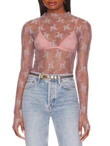 Wild Summer Black Mesh Sheer Lace Country Western Music Festival Women's Tops Western Women's Concert Women's Hippie Western Women's Rave - 粉色 - 查看 1