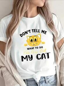 Bohemian Short-Sleeved T-Shirt Made Of 100% Pure Cotton, With A Bohemian Style, Lightweight And Durable, Featuring A Fun Cat Design. It's Perfect For Casual Outings At Home Or In A Cafe, And Is - 黑色 - 查看 7