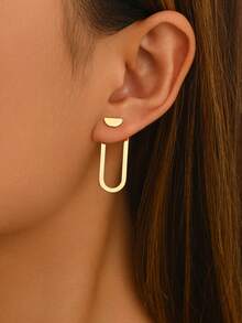 1對中東金屬風春夏女款前後式耳釘，極簡幾何設計配細長矩形框，適合日常穿搭、派對造型、度假與節日，送給女友與閨蜜的禮物 - 金黃色 - 查看 2