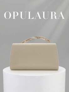 OpulAura 復古純色手拿包，百搭小手提包，時尚 PU 女款包，適合婚禮、派對、舞會、晚餐及其他場合 - 杏色 - 查看 7
