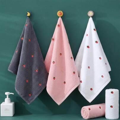 Strawberry Embroidered Thick Absorbent Face Towel, Home Use, Multiple Colors Available, Bathroom Daily Home SPA, Swimming Fitness, Outdoor Sports, School Back To School Season, Ideal Bathroom Supplies, Suitable For Girls, Women, Valentine's Day Gifts (34 Cm*74 Cm/29.1 Inch*13.3 Inch) - 1pc/2pcs/3pcs/4pcs