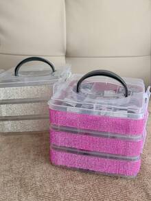 Rhinestone Decorated 3-Layer 18-Compartment Detachable Handheld Storage Box, Hardware Tool Organizer, Contact Lens Storage Case - Multicolor - View 8