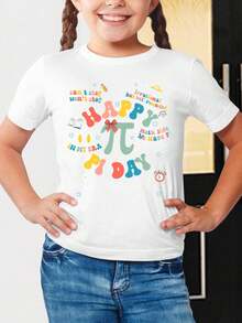 Camiseta de Niño con Estampado de Matemáticas Letras Coloridas y Pi Divertida para la Escuela o Uso Diario - Blanco - Ver 1