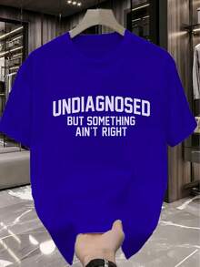Men's Casual Graphic T-Shirt "Not Diagnosed But Something's Not Right" - Black, Short Sleeve, Crew Neck, Summer T-Shirt With Bold White Print, Comfortable And Stylish - 藍色 - 查看 1