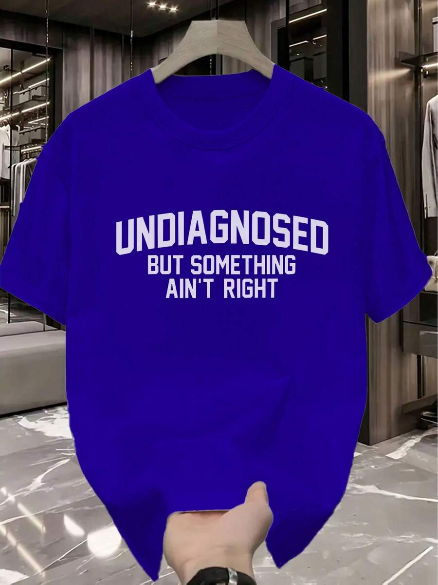 Men's Casual Graphic T-Shirt "Not Diagnosed But Something's Not Right" - Black, Short Sleeve, Crew Neck, Summer T-Shirt With Bold White Print, Comfortable And Stylish - 藍色 - 查看 1