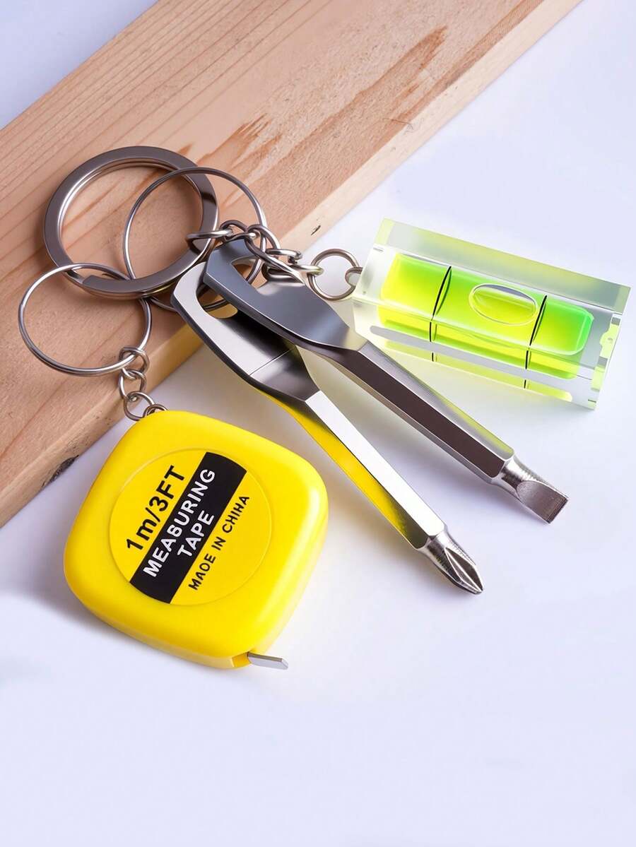 Mini Tape Measure Keychain, Home Repair Tool Set Keychain, Portable Screwdriver, Car Keychain, 1m Steel Tape Measure Level Ruler Tool Set. Gift. - Multicolor - View 1