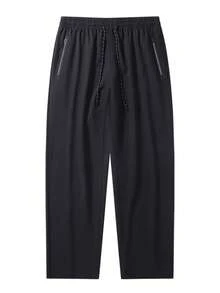 Men's Plus Size Lightweight Casual Sports Pants, Summer, Drawstring Pocket Zipper Design - Black - View 2