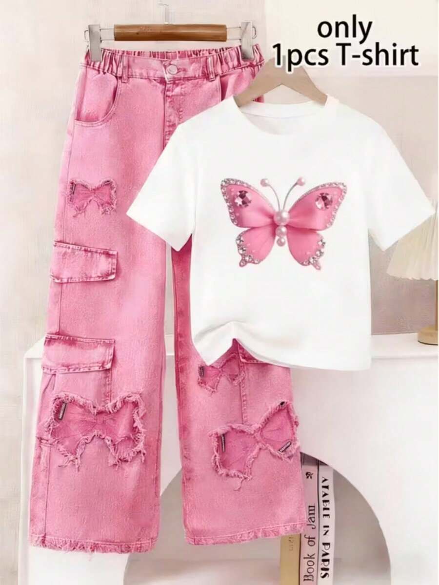 Girls' T-Shirt, Short Sleeve, Printed - White - View 1