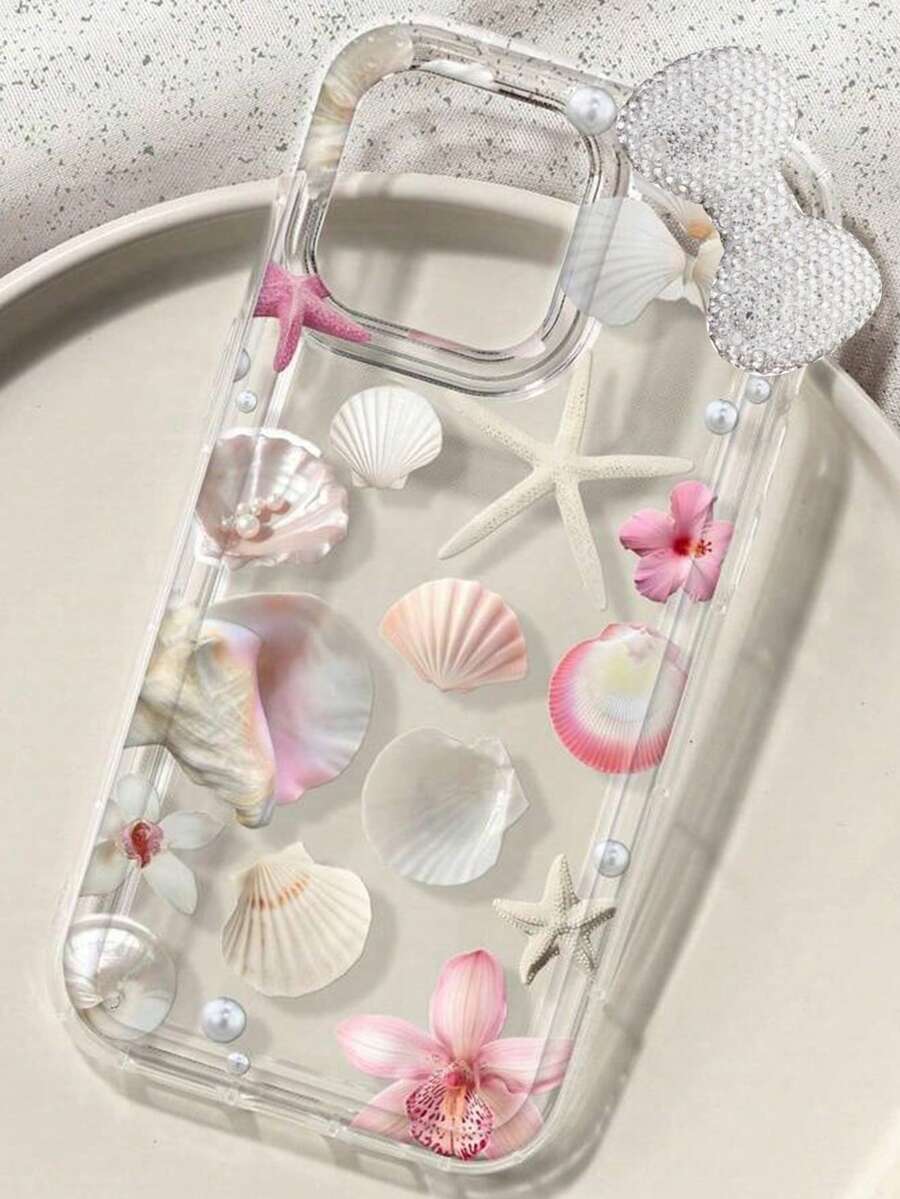 1件花朵海星貝殼氣墊透明手機殼 + 蝴蝶,適用於 Apple 11-17pm - 無色 - 查看 1
