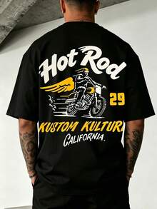 T-shirt homme coton noir imprimé motard à ailes "Hot Rod Kustom Kultura California 29", tee streetwear style moto vintage américain décontracté - Schwarz - Übersicht 1