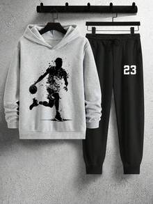 Set Hoodie dan Celana Panjang Hangat Motif Kartun untuk Anak Laki-Laki Remaja - Grey - View 2