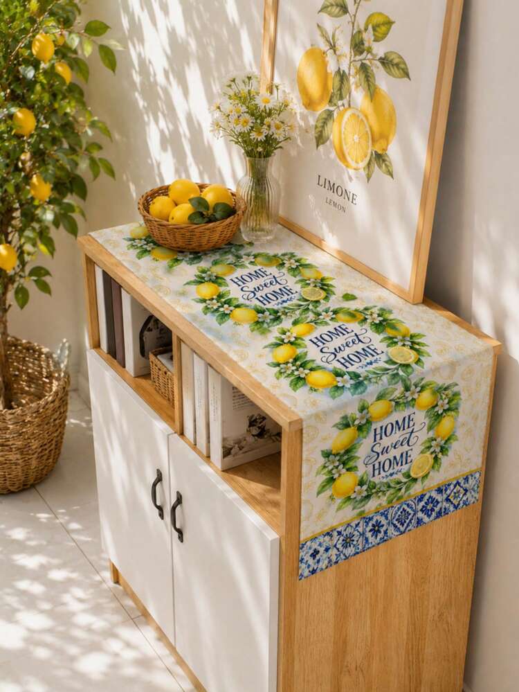 1pc Summer Lemon Pattern Table Runner, Placemat, Pillowcase. Country Style, Spring/Summer Home Kitchen Decor, Suitable For Spring/Summer Home Kitchen Decor And Party Decoration - Multicolor - View 3